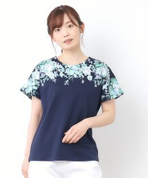 【接触冷感/コットン100%】ローズモア柄 ラインTシャツ