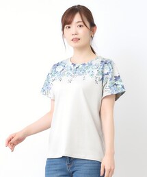 【接触冷感/コットン100%】ローズモア柄 ラインTシャツ