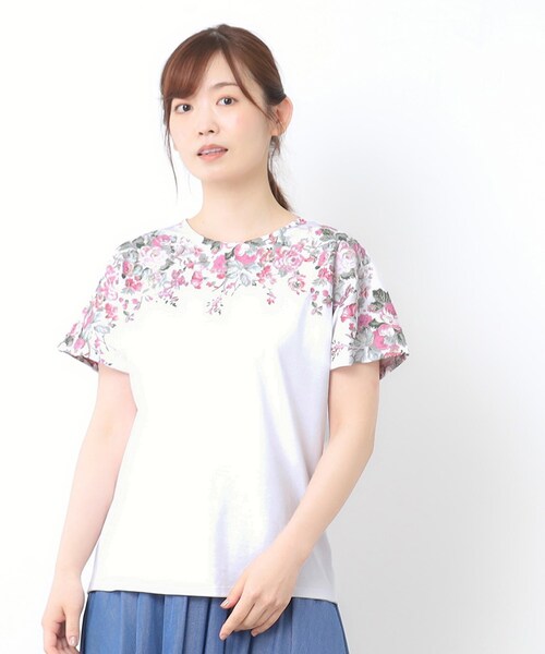 LAURA ASHLEY(ローラアシュレイ)の「【接触冷感/コットン100%】ローズモア柄 ラインTシャツ(Tシャツ/カットソー・レディース・ホワイト系/ネイビー/グレー・38/40)」の21枚目の写真
