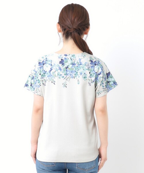 LAURA ASHLEY(ローラアシュレイ)の「【接触冷感/コットン100%】ローズモア柄 ラインTシャツ(Tシャツ/カットソー・レディース・ホワイト系/ネイビー/グレー・38/40)」の7枚目の写真