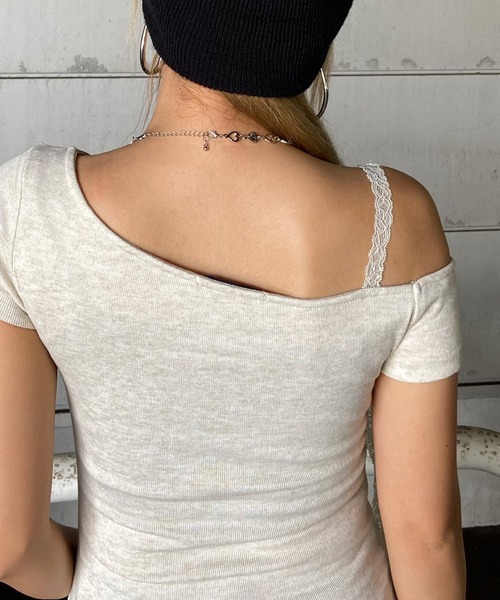 non-hedge（ノンヘッジ）の「レース紐ワンショルダーショート丈トップス（Tシャツ/カットソー・レディース・モカ/ベージュ/グレー/ブラック・FREE）」の14枚目の写真