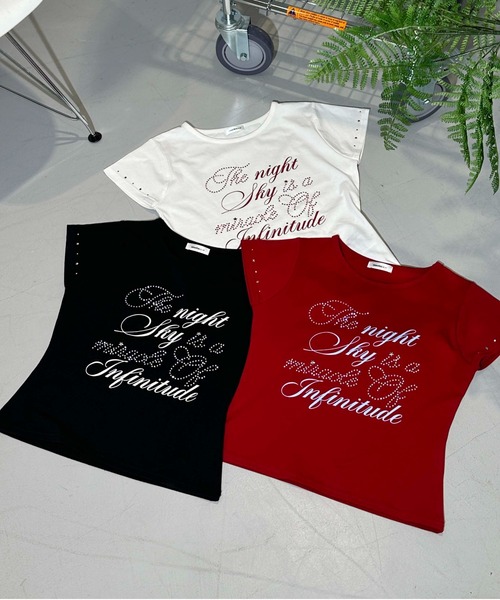 sedacle girl(セダクルガール)の「スタッズストーンロゴT(Tシャツ/カットソー・レディース・オフホワイト/ブラック/ボルドー・SMALL/MEDIUM)」の4枚目の写真