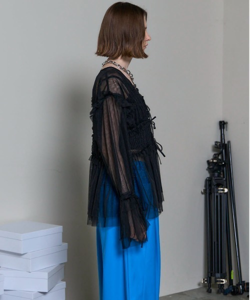 2way Ruffle Gathers Tulle Tops/2WAYフリルギャザーチュール