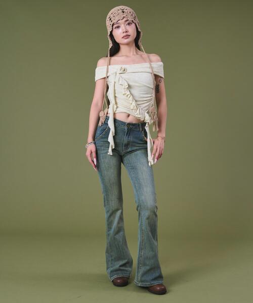 dispark(ディスパーク)の「DISPARK/バタフライ刺繍スタッズフレアデニム(デニムパンツ・レディース・インディゴブルー/ライトインディゴブルー・SMALL/MEDIUM)」の14枚目の写真