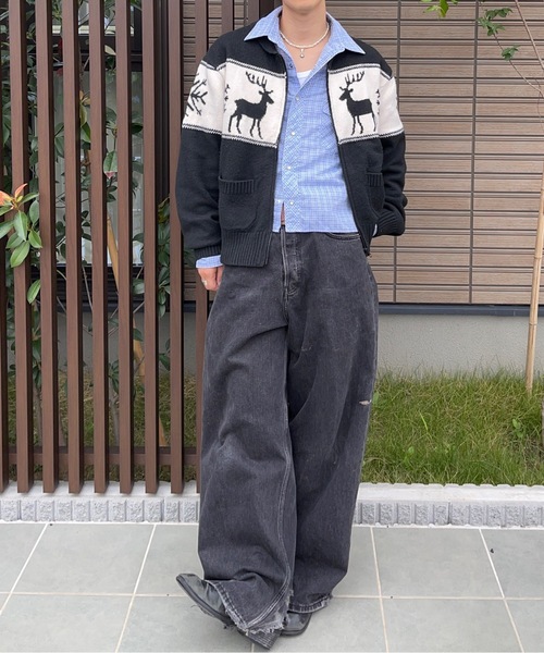 MandO(エムオー)(エムオー)の「ノルディック柄ダブルジップカウチンニット(ニット/セーター・メンズ・ブラック/グレー・LARGE/MEDIUM)」の7枚目の写真