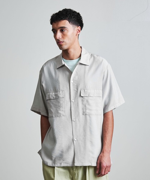 【マルチサイズ】 シアー 2ポケット オープンカラー ショートスリーブ シャツ