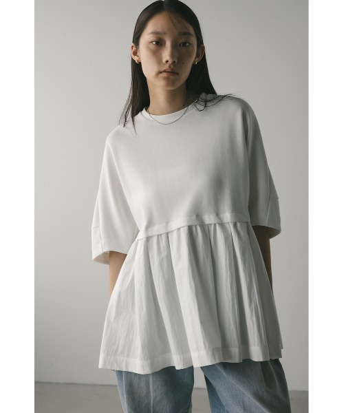 STYLEMIXER(スタイルミキサー)の「フォルムスリーブフレアトップ(Tシャツ/カットソー・レディース・ネイビー/ホワイト/ライトイエロー・FREE)」の1枚目の写真