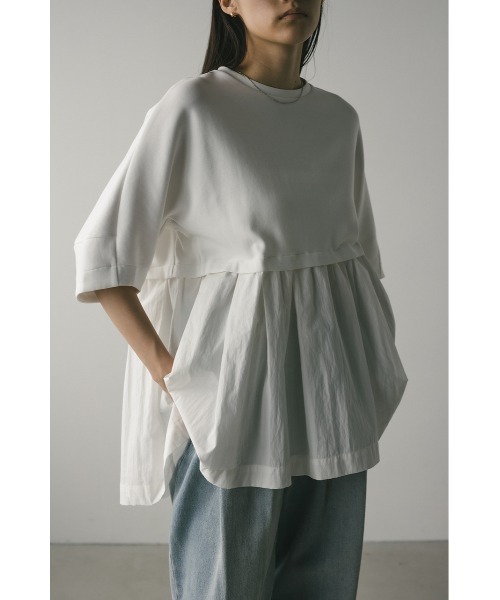 STYLEMIXER(スタイルミキサー)の「フォルムスリーブフレアトップ(Tシャツ/カットソー・レディース・ネイビー/ホワイト/ライトイエロー・FREE)」の4枚目の写真