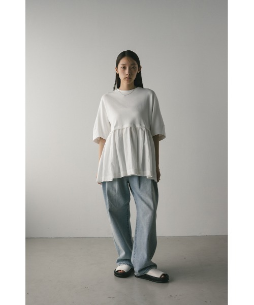 STYLEMIXER(スタイルミキサー)の「フォルムスリーブフレアトップ(Tシャツ/カットソー・レディース・ネイビー/ホワイト/ライトイエロー・FREE)」の5枚目の写真