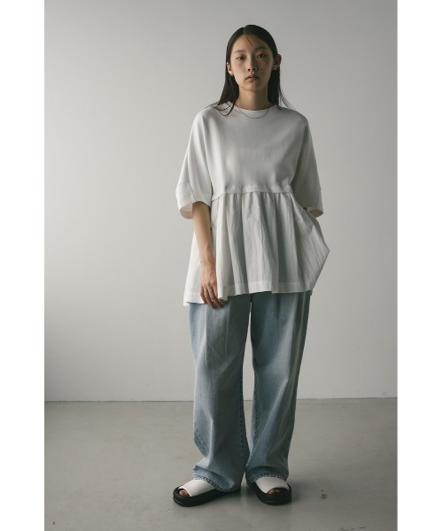 STYLEMIXER(スタイルミキサー)の「フォルムスリーブフレアトップ(Tシャツ/カットソー・レディース・ネイビー/ホワイト/ライトイエロー・FREE)」の6枚目の写真