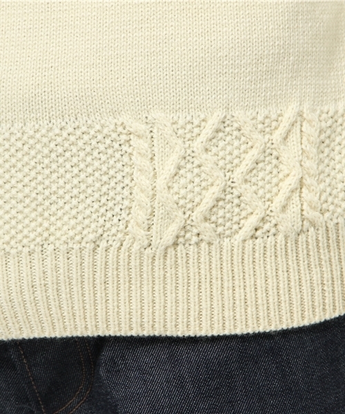 CIAOPANIC（チャオパニック）の「【Ciaopanic】　アラン編み替えタートルネック（ニット/セーター・メンズ・アイボリー/オリーブ・MEDIUM/LARGE）」の7枚目の写真