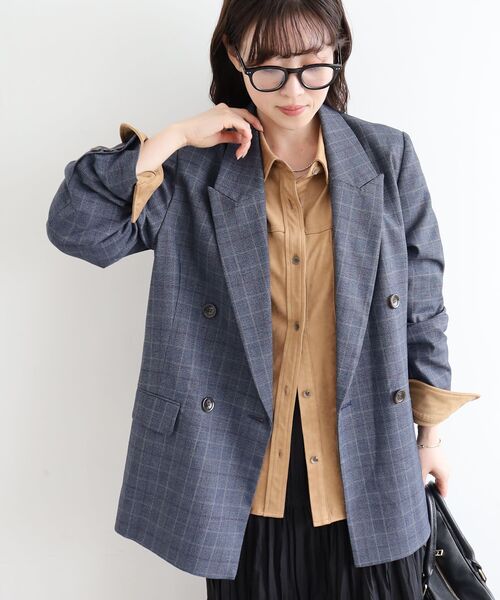 le.coeur blanc(ルクールブラン)の「グレンチェックダブルブレストジャケット(その他アウター・レディース・ブラウン系その他2/ブルー系その他4・38)」の2枚目の写真