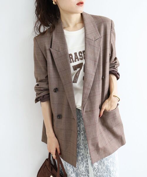 le.coeur blanc(ルクールブラン)の「グレンチェックダブルブレストジャケット(その他アウター・レディース・ブラウン系その他2/ブルー系その他4・38)」の15枚目の写真