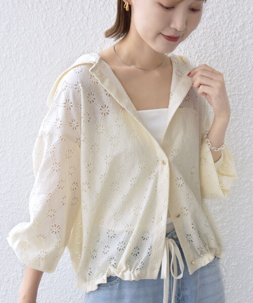 セール】【WEB限定】〈手洗い可能〉レース フード シャツ 羽織（シャツ