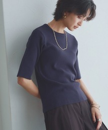 ビスコース半袖リブニット