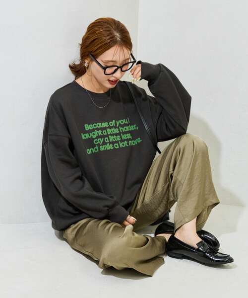 FREAK'S STORE（フリークスストア）の「限定展開　フロッキー ロゴ プリント 裏毛 スウェット（スウェット・レディース・ブラック/ナチュラル/ダークブラウン/ブルー/グレー・ﾌﾘ-）」の22枚目の写真