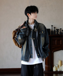 EFFECTION（エフェクション）の「【neos】ルーズシルエット ショート丈 フリンジ レイヤード ビンテージ ウォッシュ デニム ジャケット（デニムジャケット）」