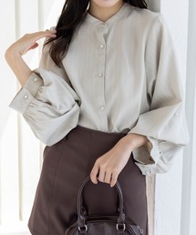 CLEAR BASIC | ストライプ柄マルチスリーブ長袖ブラウス[オフィスカジュアル 着回し抜群 大人](シャツ/ブラウス)