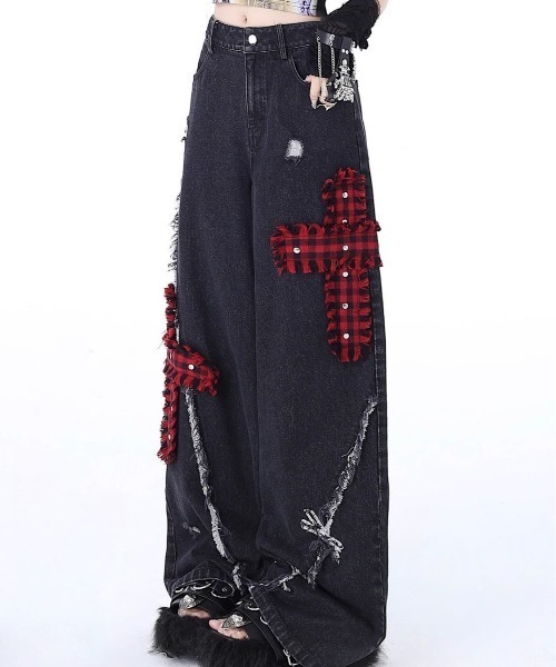 gossip!ロサンゼルス(ゴシップロサンゼルス)の「チェックアクセントエクストリームワイド デコラティブデニムパンツ(デニムパンツ・レディース・ブラック・M/S)」の20枚目の写真