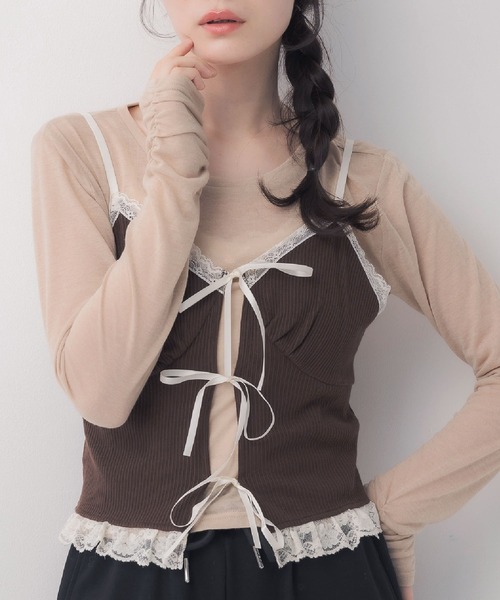 ems excite(エムズエキサイト)の「リボンビスチェ&インナーSET(Tシャツ/カットソー・レディース・ブラック/ダークグレー/ブラウン・FREE)」の3枚目の写真