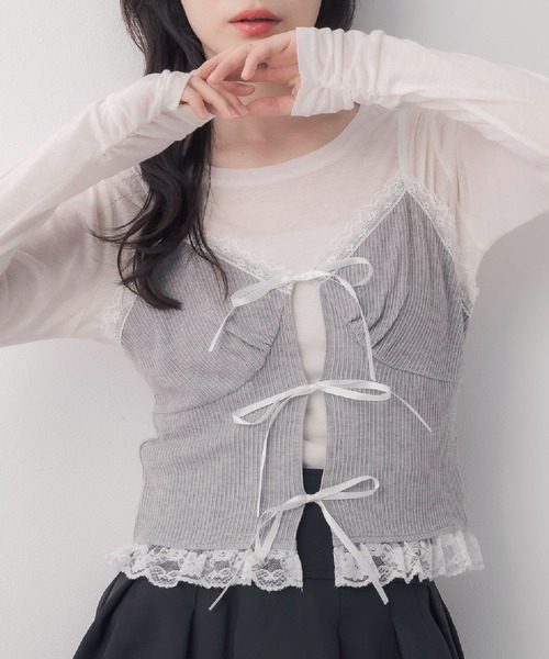 ems excite(エムズエキサイト)の「リボンビスチェ&インナーSET(Tシャツ/カットソー・レディース・ブラック/ダークグレー/ブラウン・FREE)」の2枚目の写真