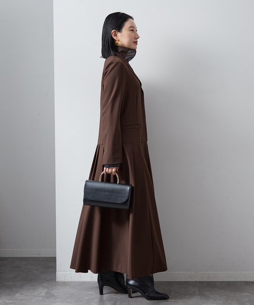 美品✨ヴェルメイユパーイエナ ロングワンピース フレア ブラウン TRストレッチタックワンピース（ワンピース）｜VERMEIL par iena