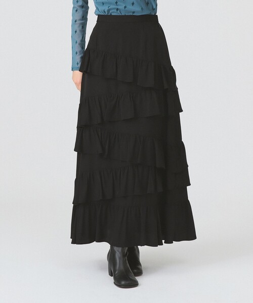 Ray BEAMS（レイビームス）の「アシンメトリー フリル ティアード スカート（スカート・レディース・ベージュ/ブラック・1/0）」の5枚目の写真