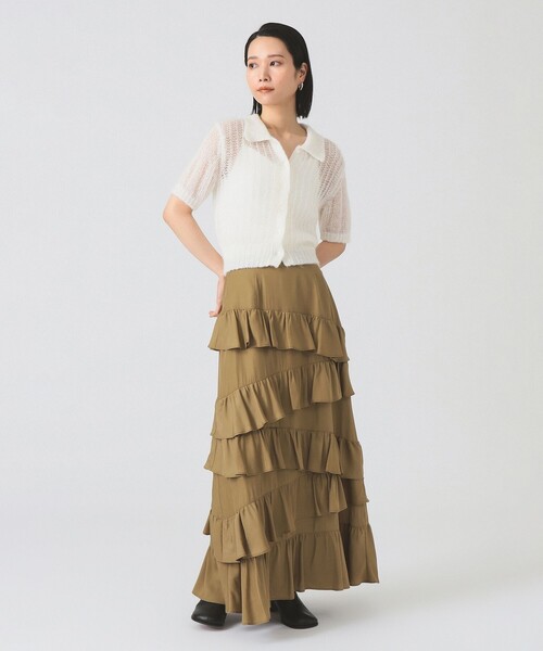 Ray BEAMS（レイビームス）の「アシンメトリー フリル ティアード スカート（スカート・レディース・ベージュ/ブラック・1/0）」の7枚目の写真