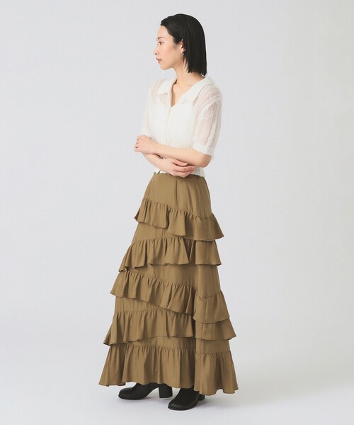 Ray BEAMS（レイビームス）の「アシンメトリー フリル ティアード スカート（スカート・レディース・ベージュ/ブラック・1/0）」の8枚目の写真