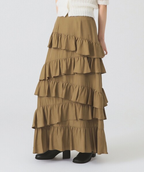 Ray BEAMS（レイビームス）の「アシンメトリー フリル ティアード スカート（スカート・レディース・ベージュ/ブラック・1/0）」の9枚目の写真