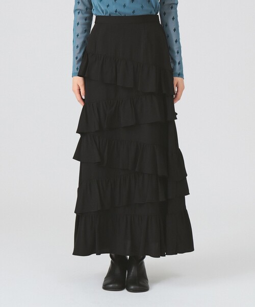 Ray BEAMS（レイビームス）の「アシンメトリー フリル ティアード スカート（スカート・レディース・ベージュ/ブラック・1/0）」の11枚目の写真