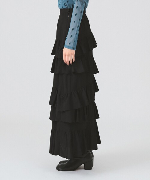 Ray BEAMS（レイビームス）の「アシンメトリー フリル ティアード スカート（スカート・レディース・ベージュ/ブラック・1/0）」の12枚目の写真
