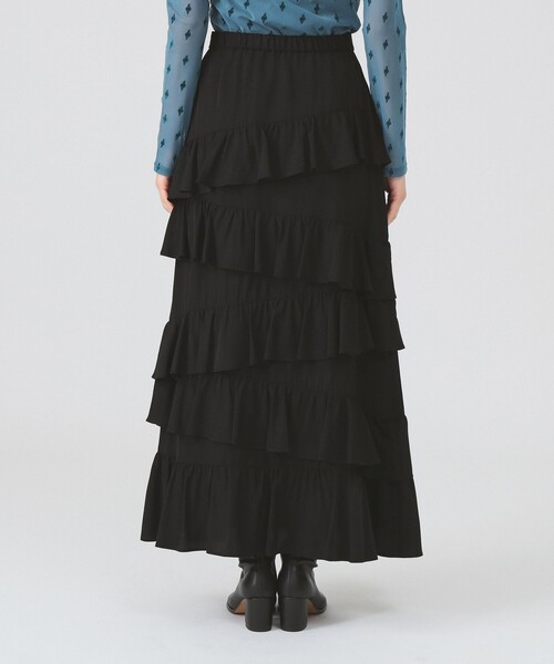 Ray BEAMS（レイビームス）の「アシンメトリー フリル ティアード スカート（スカート・レディース・ベージュ/ブラック・1/0）」の13枚目の写真