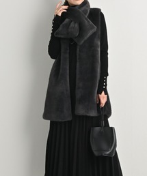 aunt lily（アントリリー）の「ミンク調フェイクファーストール付きジレ｜ふんわり 軽やか 高級感 毛足短め 上品シルエット ミンク調 ベスト ストール マフラー ジレ（ベスト）」