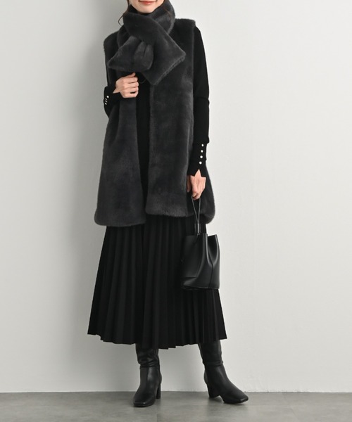 セール】ミンク調フェイクファーストール付きジレ｜ふんわり 軽やか