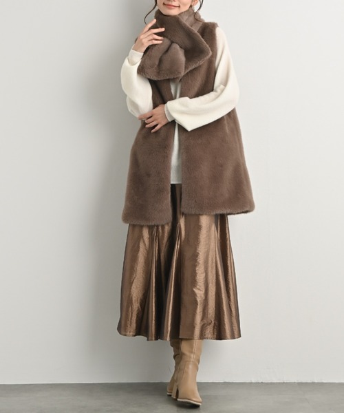 セール】ミンク調フェイクファーストール付きジレ｜ふんわり 軽やか