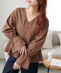 【WEB限定】キャンディースリーブチェックブラウス