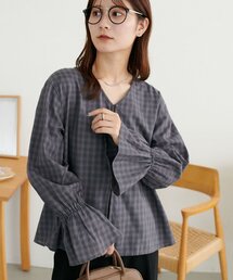 【WEB限定】キャンディースリーブチェックブラウス