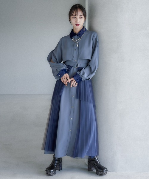 HARE（ハレ）の「2Pシアープリーツスカートツキワンピース(HARE)（ワンピース・レディース・ブルー/ブラック・FREE）」の8枚目の写真