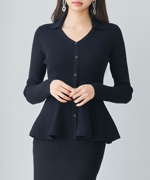 レディース スキッパーペプラムニット プルオーバー ハイゲージ きれい