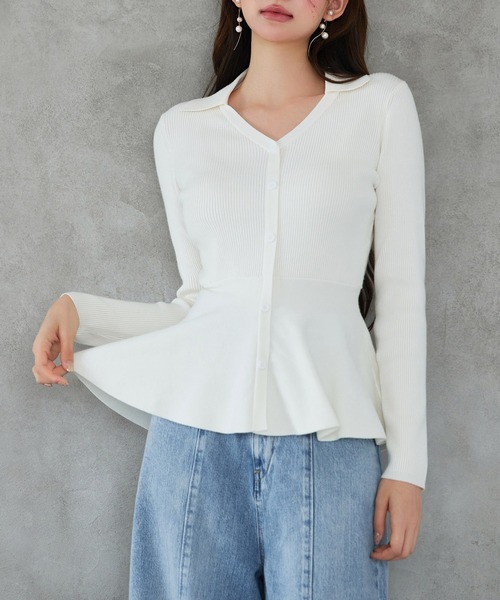 セール】レディース スキッパーペプラムニット プルオーバー