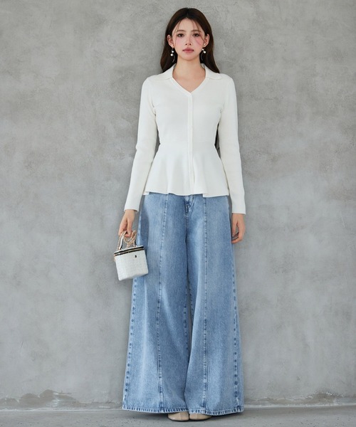 レディース スキッパーペプラムニット プルオーバー ハイゲージ きれい