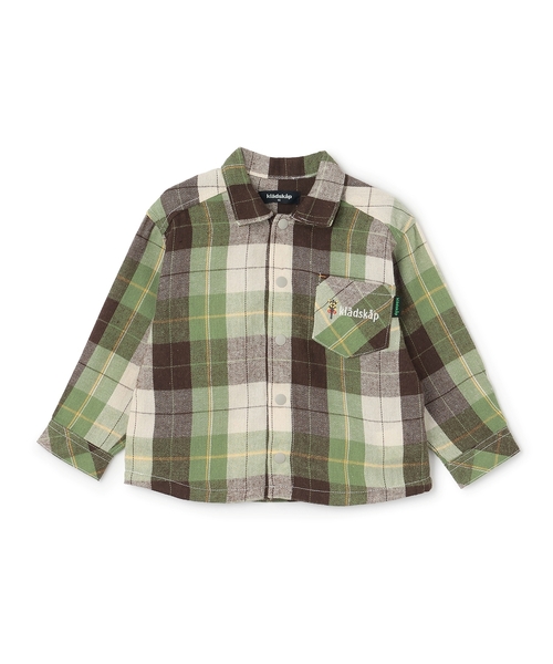 kladskap（クレードスコープ）の「電車刺しゅう長袖チェックシャツ（シャツ/ブラウス・キッズ・カーキ/サックスブルー・90cm/110cm/100cm/130cm）」の2枚目の写真