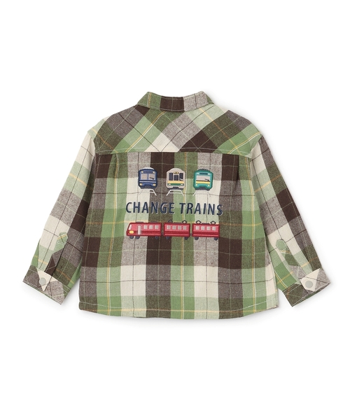 kladskap（クレードスコープ）の「電車刺しゅう長袖チェックシャツ（シャツ/ブラウス・キッズ・カーキ/サックスブルー・90cm/110cm/100cm/130cm）」の3枚目の写真