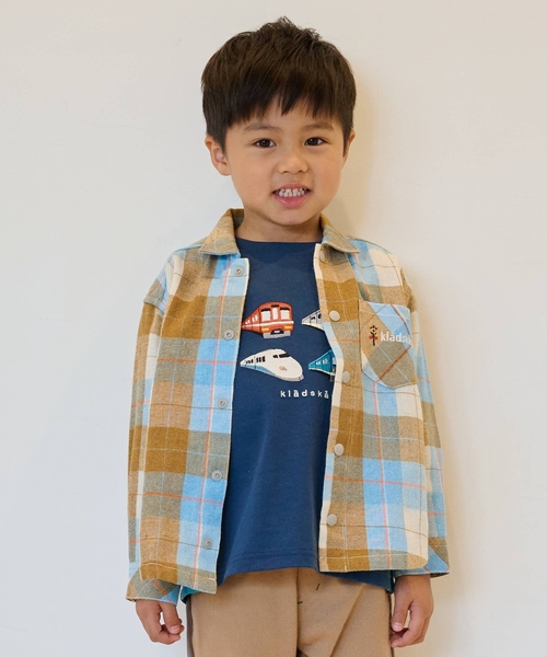kladskap（クレードスコープ）の「電車刺しゅう長袖チェックシャツ（シャツ/ブラウス・キッズ・カーキ/サックスブルー・90cm/110cm/100cm/130cm）」の12枚目の写真