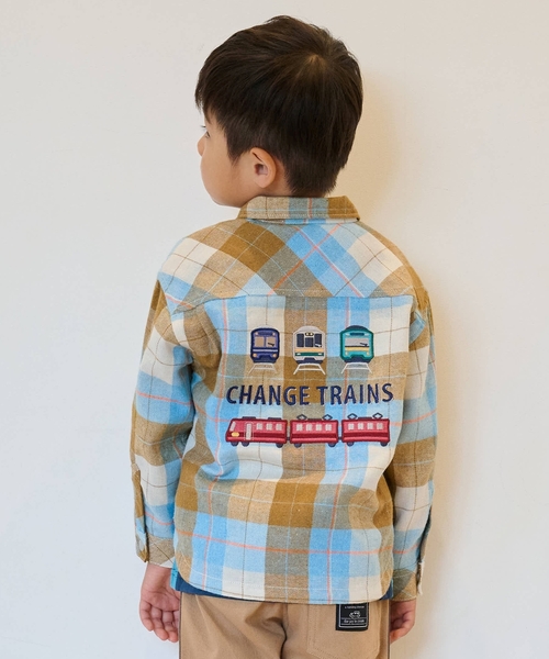 kladskap（クレードスコープ）の「電車刺しゅう長袖チェックシャツ（シャツ/ブラウス・キッズ・カーキ/サックスブルー・90cm/110cm/100cm/130cm）」の13枚目の写真