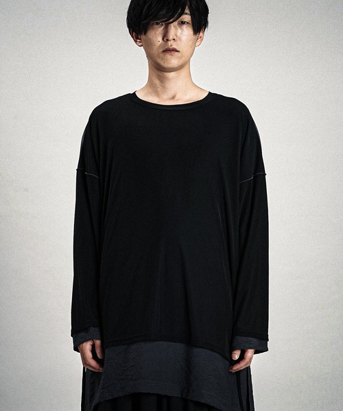 NO ID.(ノーアイディ)の「【NO ID.】Layered Crew-Neck Big Pullover / レイヤード クルーネック ビッグ プルオーバー(Tシャツ/カットソー・メンズ・グレー/その他23/ブラック・ONE SIZE)」の9枚目の写真