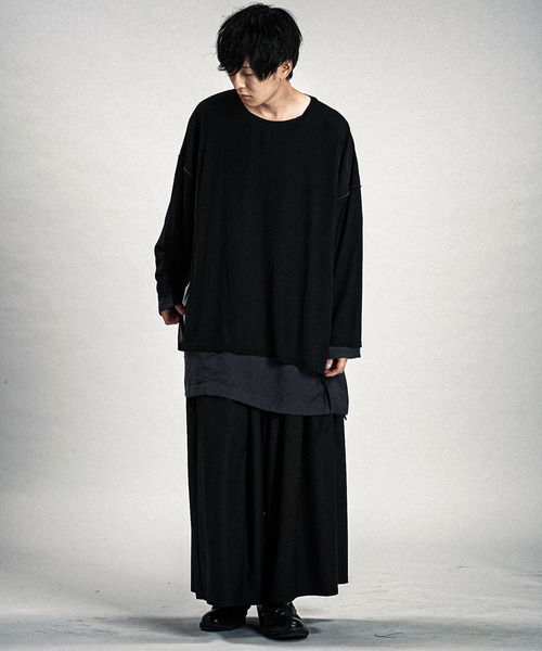 NO ID.(ノーアイディ)の「【NO ID.】Layered Crew-Neck Big Pullover / レイヤード クルーネック ビッグ プルオーバー(Tシャツ/カットソー・メンズ・グレー/その他23/ブラック・ONE SIZE)」の14枚目の写真