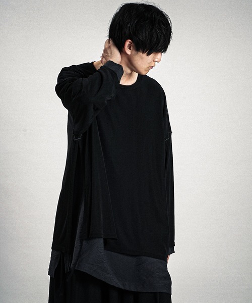 NO ID.(ノーアイディ)の「【NO ID.】Layered Crew-Neck Big Pullover / レイヤード クルーネック ビッグ プルオーバー(Tシャツ/カットソー・メンズ・グレー/その他23/ブラック・ONE SIZE)」の16枚目の写真