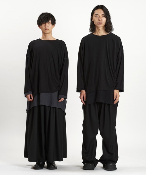 NO ID.(ノーアイディ)の「【NO ID.】Layered Crew-Neck Big Pullover / レイヤード クルーネック ビッグ プルオーバー(Tシャツ/カットソー・メンズ・グレー/その他23/ブラック・ONE SIZE)」の17枚目の写真